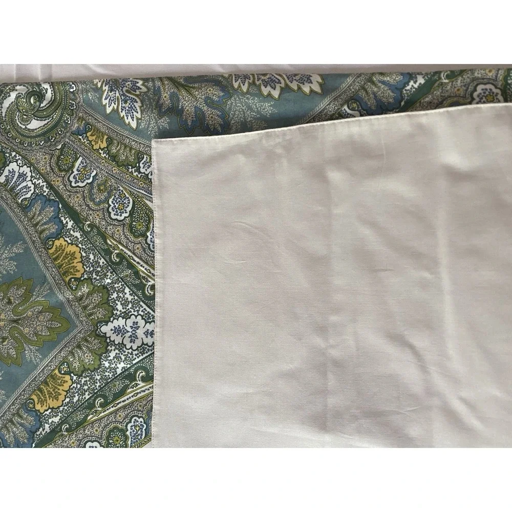 Pottery Barn Tablecloth And Table Runner Cream Green Paisley Cotton Provence